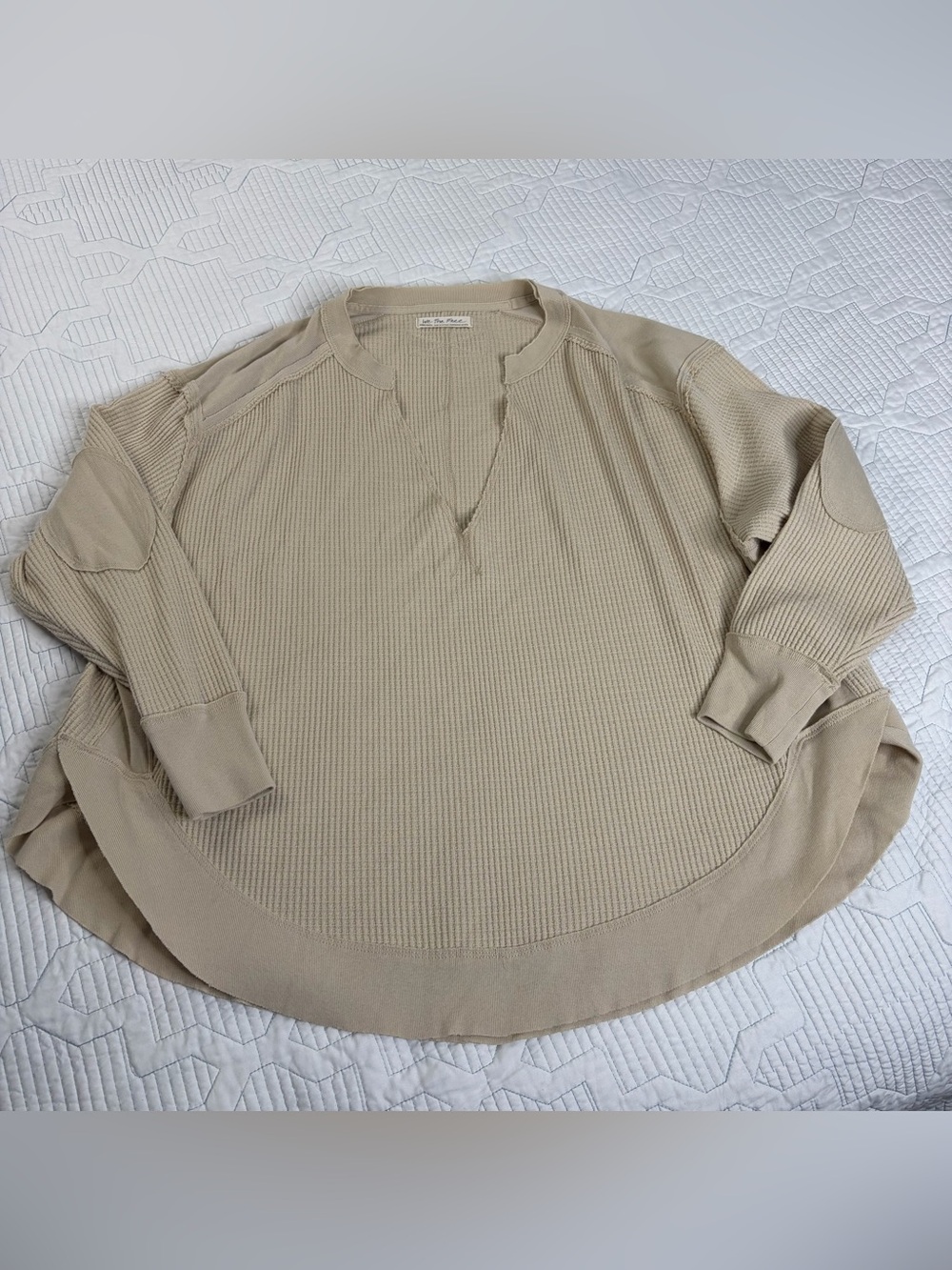 We The Free Shirt Sz XS Waffle Knit Tunic Top Peasant Womens Boho Beige